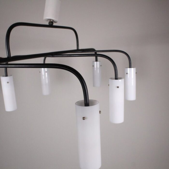 mid century painted metal tubes ceiling lamp with 8 lights 1950s 16