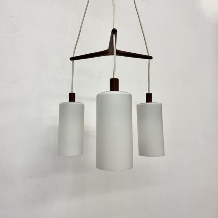 mid century pendant lamp teak in opaline glass 1970s 1