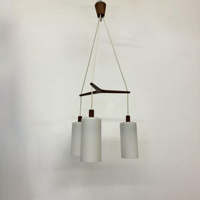 mid century pendant lamp teak in opaline glass 1970s 10