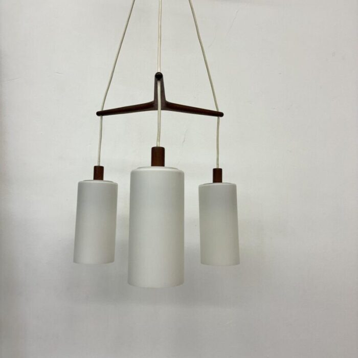 mid century pendant lamp teak in opaline glass 1970s 11