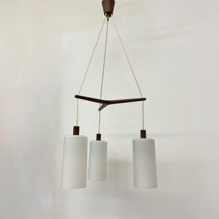 mid century pendant lamp teak in opaline glass 1970s 12