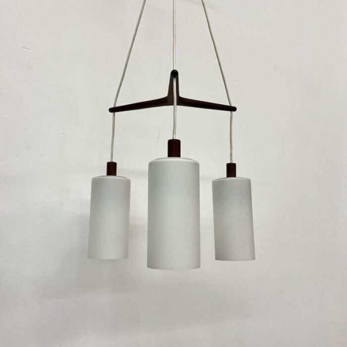 mid century pendant lamp teak in opaline glass 1970s 13