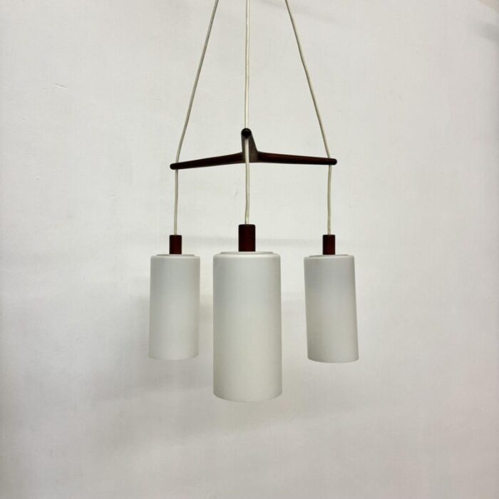 mid century pendant lamp teak in opaline glass 1970s 14