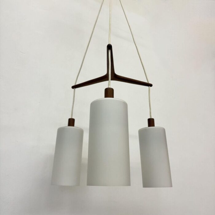 mid century pendant lamp teak in opaline glass 1970s 15