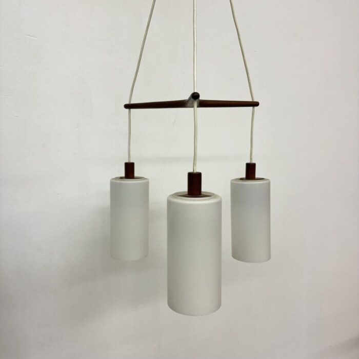 mid century pendant lamp teak in opaline glass 1970s 16