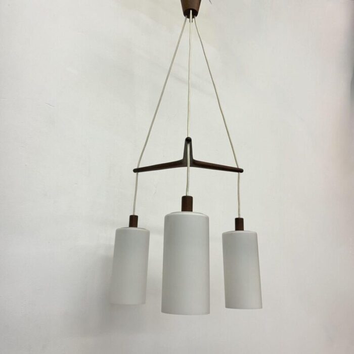 mid century pendant lamp teak in opaline glass 1970s 19