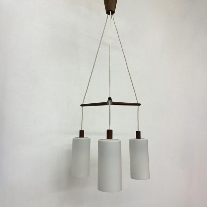 mid century pendant lamp teak in opaline glass 1970s 20