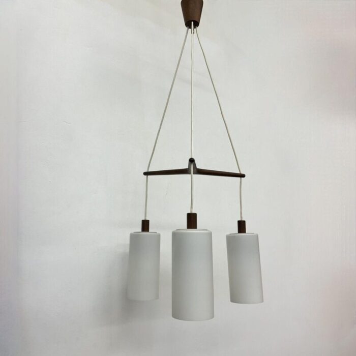 mid century pendant lamp teak in opaline glass 1970s 21