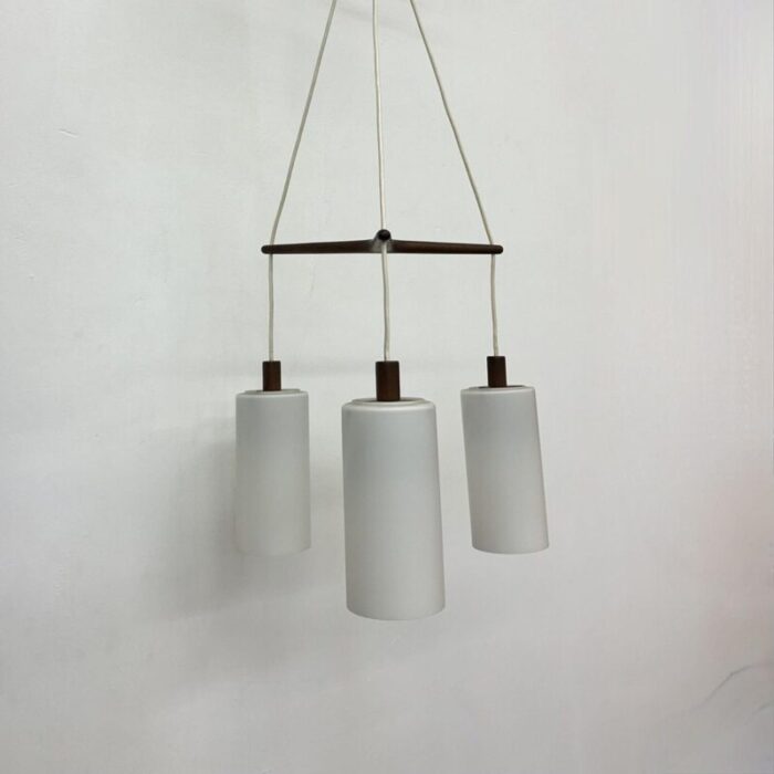 mid century pendant lamp teak in opaline glass 1970s 22