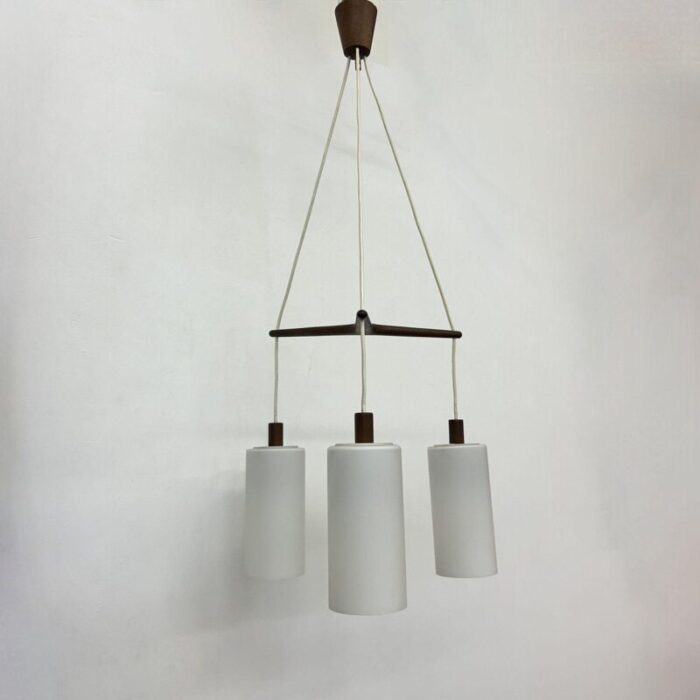 mid century pendant lamp teak in opaline glass 1970s 23