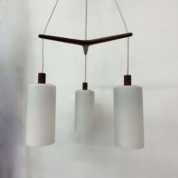 mid century pendant lamp teak in opaline glass 1970s 25