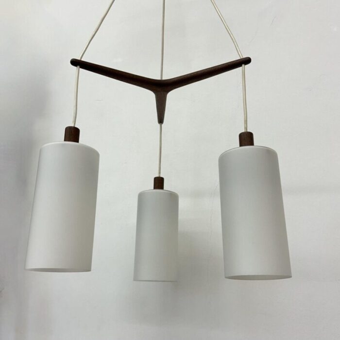 mid century pendant lamp teak in opaline glass 1970s 26