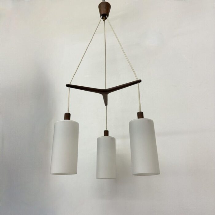 mid century pendant lamp teak in opaline glass 1970s 27