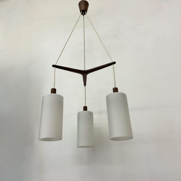 mid century pendant lamp teak in opaline glass 1970s 28