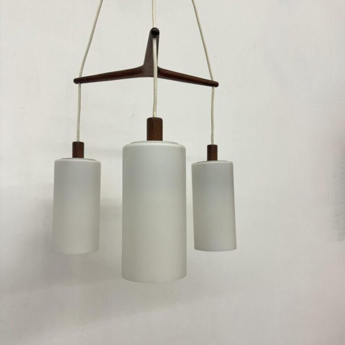 mid century pendant lamp teak in opaline glass 1970s 3