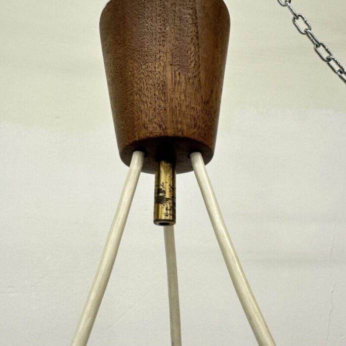 mid century pendant lamp teak in opaline glass 1970s 30