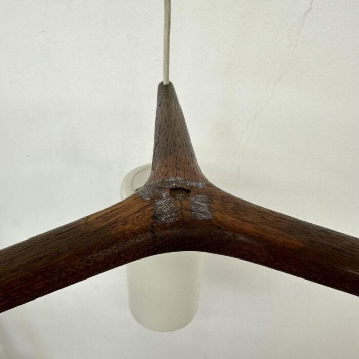 mid century pendant lamp teak in opaline glass 1970s 35