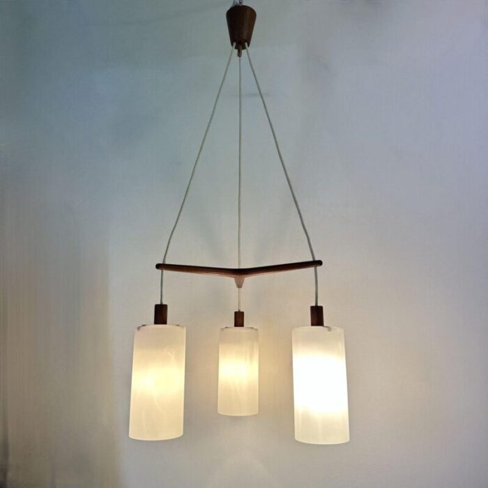 mid century pendant lamp teak in opaline glass 1970s 37