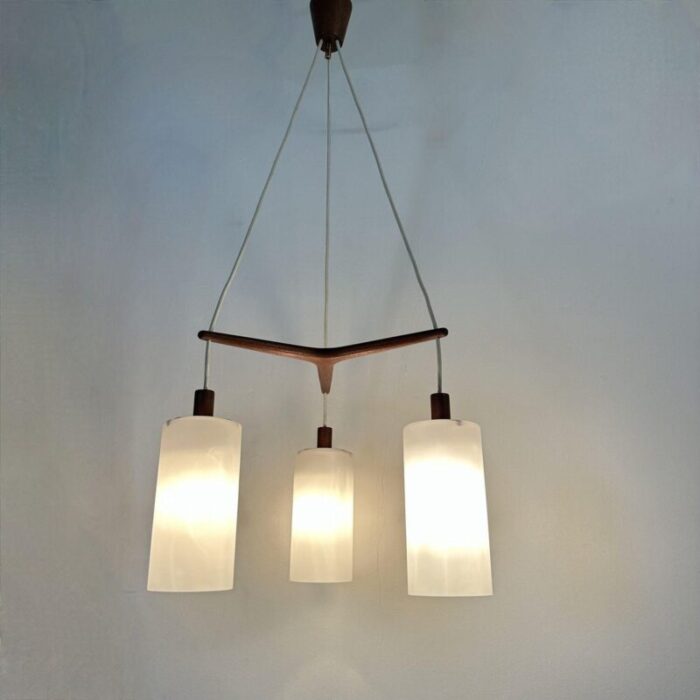 mid century pendant lamp teak in opaline glass 1970s 38