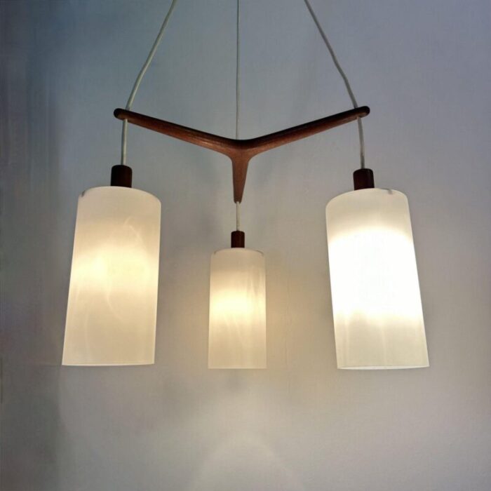 mid century pendant lamp teak in opaline glass 1970s 39