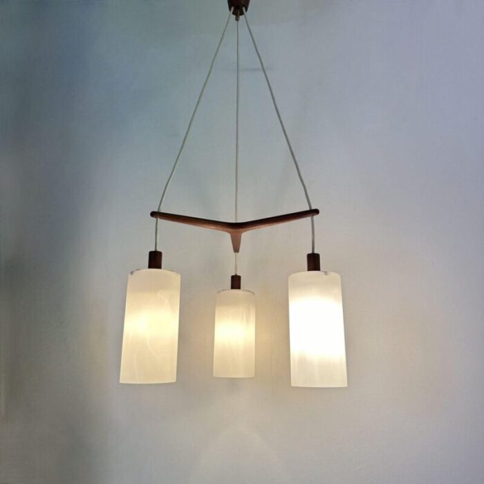 mid century pendant lamp teak in opaline glass 1970s 42