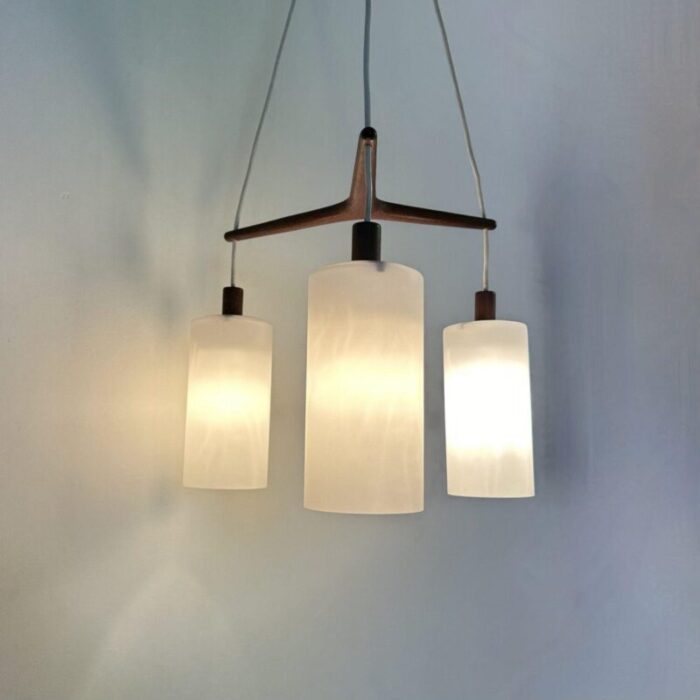 mid century pendant lamp teak in opaline glass 1970s 43