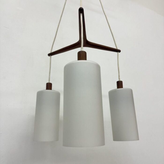 mid century pendant lamp teak in opaline glass 1970s 7