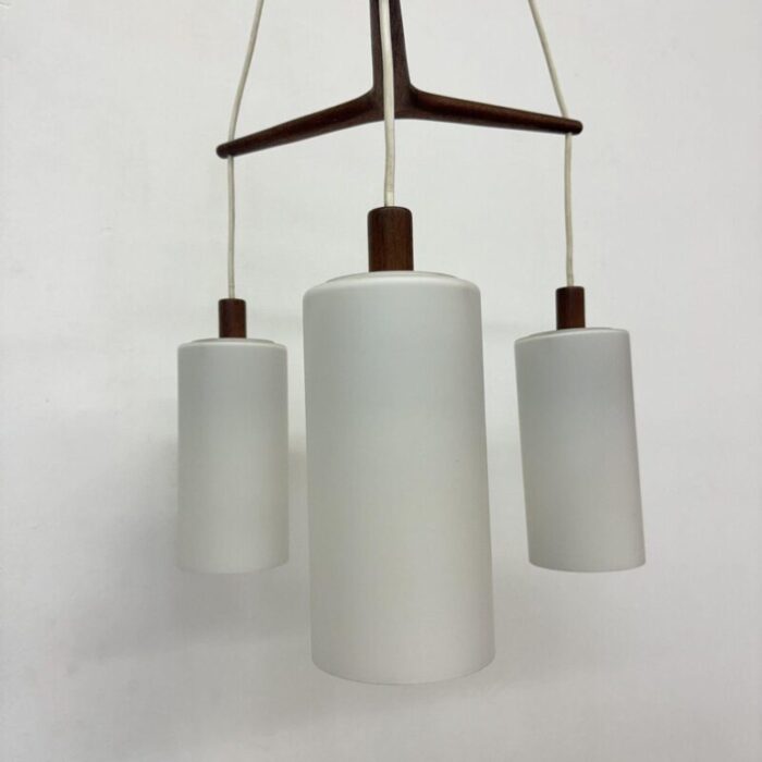 mid century pendant lamp teak in opaline glass 1970s 8