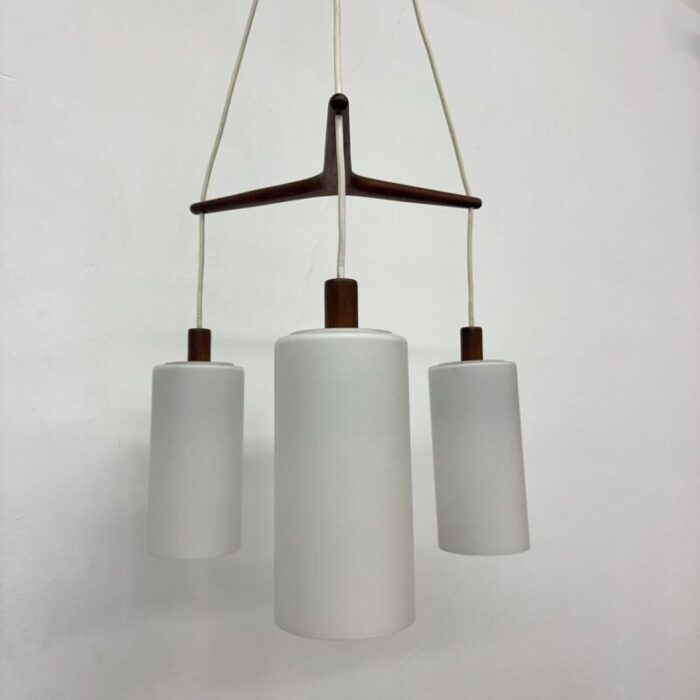 mid century pendant lamp teak in opaline glass 1970s 9