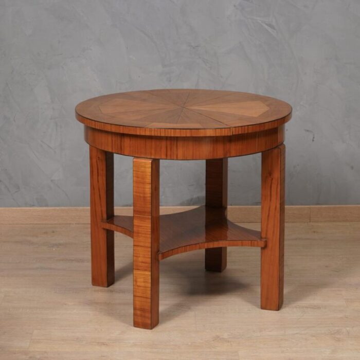 mid century round cherrywood veneer game side table 1950s 0802