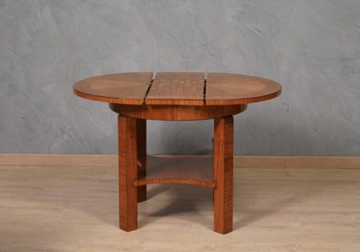 mid century round cherrywood veneer game side table 1950s 8343