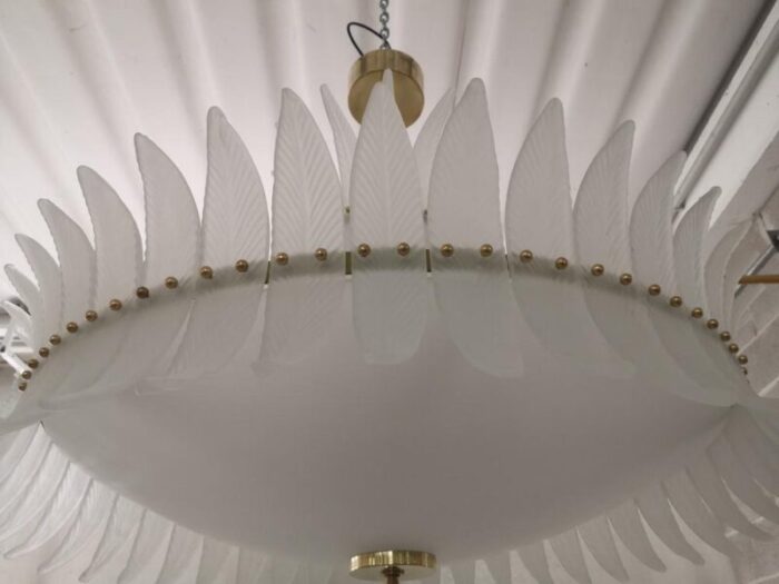 mid century round murano art glass and brass chandelier 2000s 5872