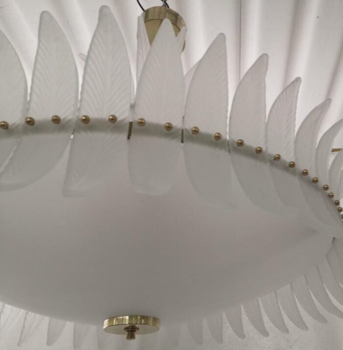 mid century round murano art glass and brass chandelier 2000s 6537