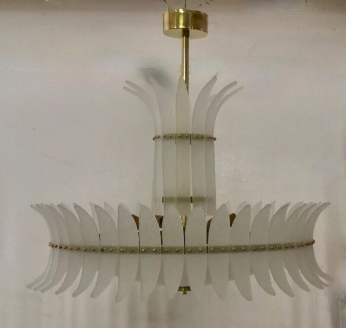 mid century round murano art glass and brass chandelier 2000s 9671