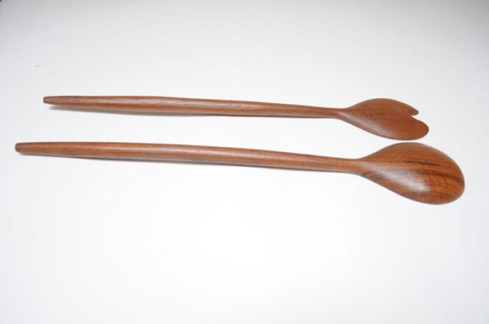 mid century scandinavian modern extra long teakwood salad tongs 4497