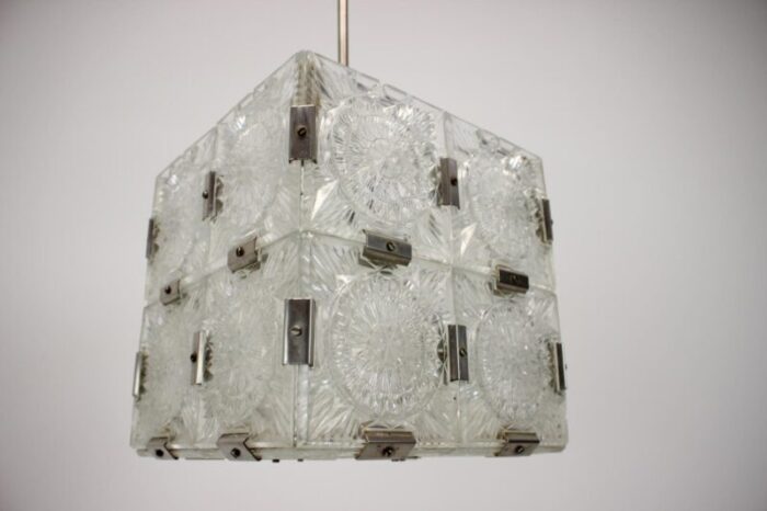 mid century square clear glass pendant attributed to kamenicky senov 1960s 2 1