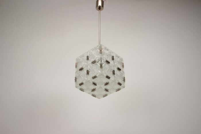 mid century square clear glass pendant attributed to kamenicky senov 1960s 7