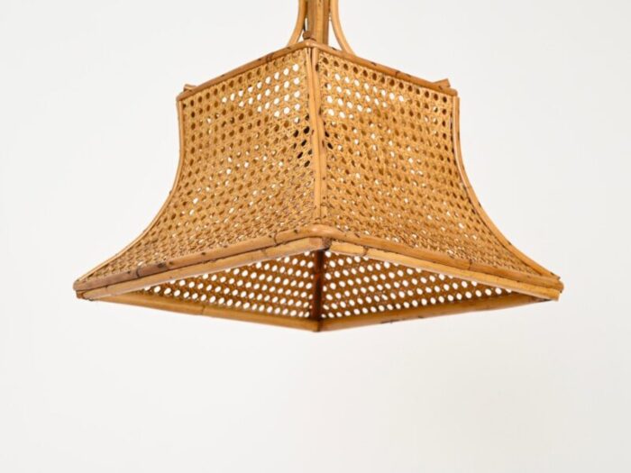 midcentury french riviera bambo rattan and straw ceiling light italy 1960s 6