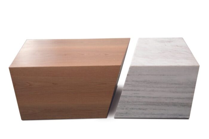 minimalist european handmade composition coffee table in white greek marble and oak by maria vidali set of 2 1