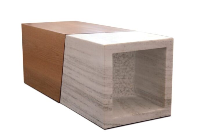 minimalist european handmade composition coffee table in white greek marble and oak by maria vidali set of 2 2