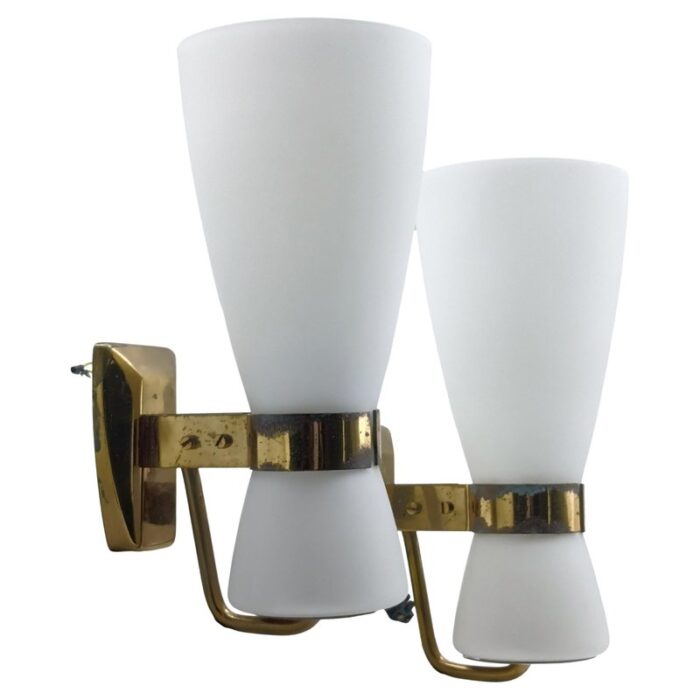 model 2118 brass and glass wall lamps from stilnovo italy 1950s set of 2 1