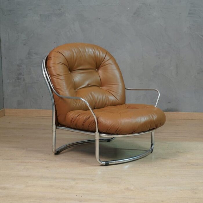 model 915 armchair in chrome and brown leather by carlo de carli for cinova 1969 1697