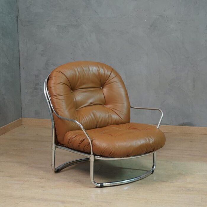 model 915 armchair in chrome and brown leather by carlo de carli for cinova 1969 2062