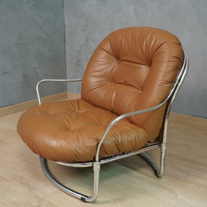 model 915 armchair in chrome and brown leather by carlo de carli for cinova 1969 6112