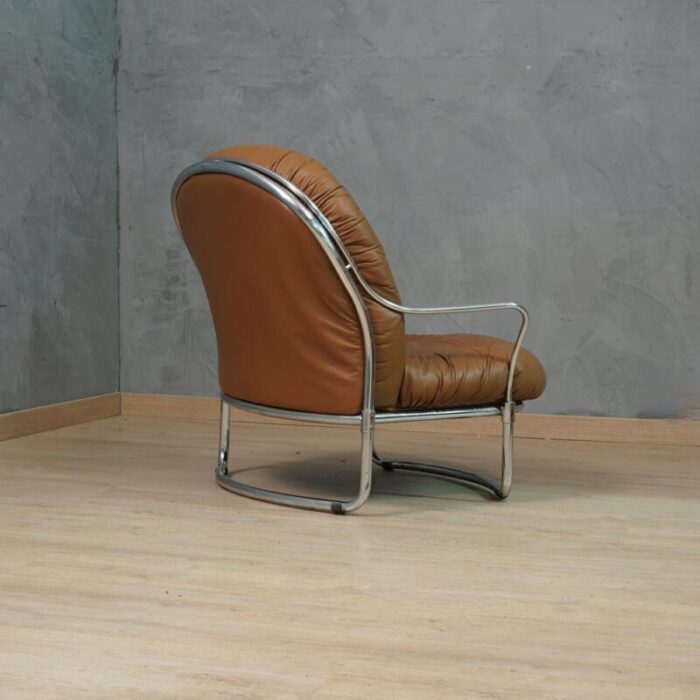 model 915 armchair in chrome and brown leather by carlo de carli for cinova 1969 6805