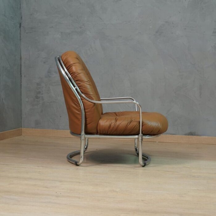 model 915 armchair in chrome and brown leather by carlo de carli for cinova 1969 7649