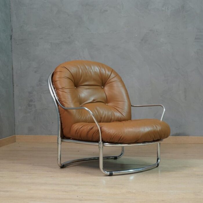 model 915 armchair in chrome and brown leather by carlo de carli for cinova 1969 9564