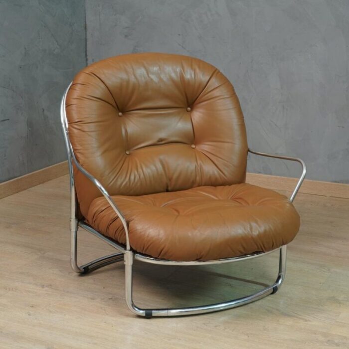 model 915 armchair in chrome and brown leather by carlo de carli for cinova 1969 9624