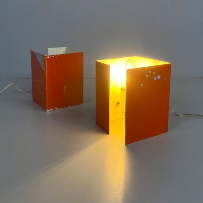 modern italian orange and white metal table lamps 1970s set of 2 13