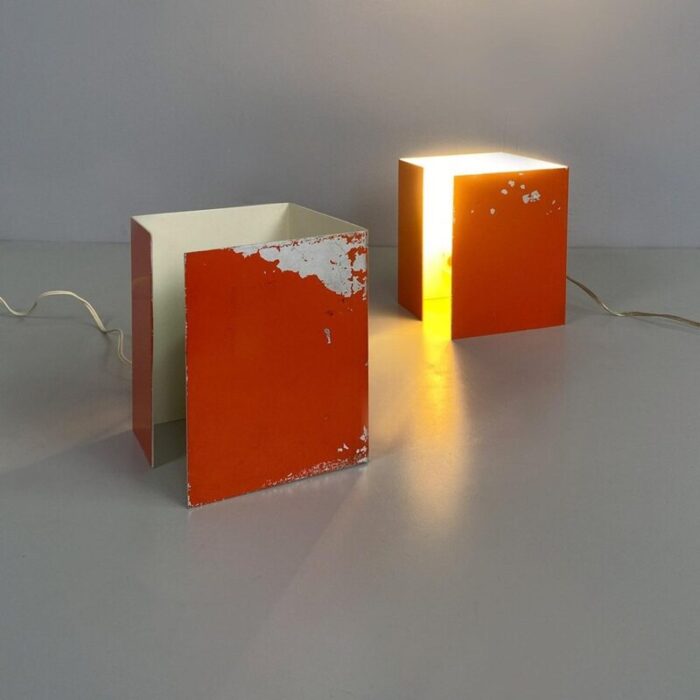 modern italian orange and white metal table lamps 1970s set of 2 14